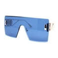 thumbnail image 2 of Luxury Oversized Rectangle Shield Rimless Lion Emblem Sunglasses Gold - Navy, 2 of 4