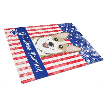 

Caroline s Treasures God Bless Flag with Sable Corgi Glass Cutting Board Large