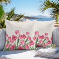 thumbnail image 3 of Throw Pillow Covers 16x16 Inch Set of 2, Pink Tulip Flower Waterproof Outdoor Pillow Covers, Spring Floral Leaves Plants Retro Beige Decorative Cushion Pillowcases for Couch, Sofa, Bed, Garden, Patio, 3 of 9