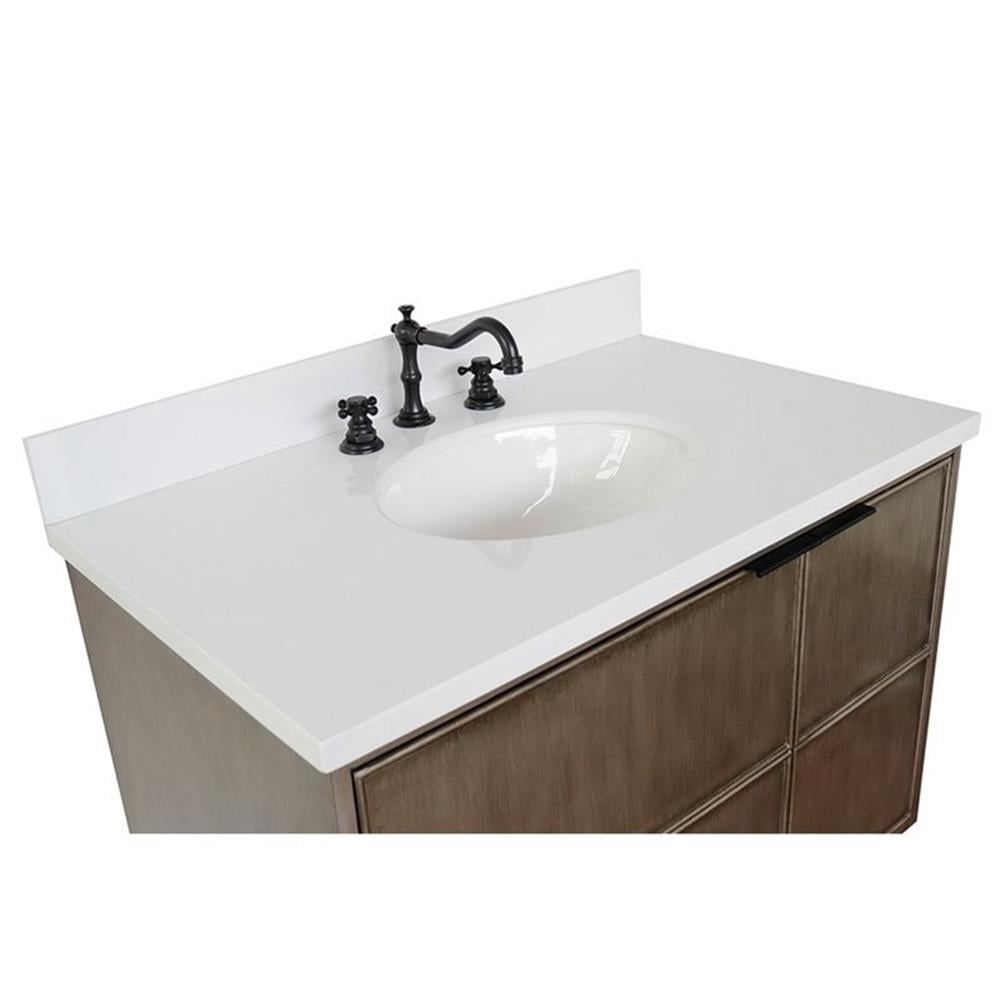 Bellaterra Home 37" Single vanity in Linen Brown finish top with White quartz and oval sink