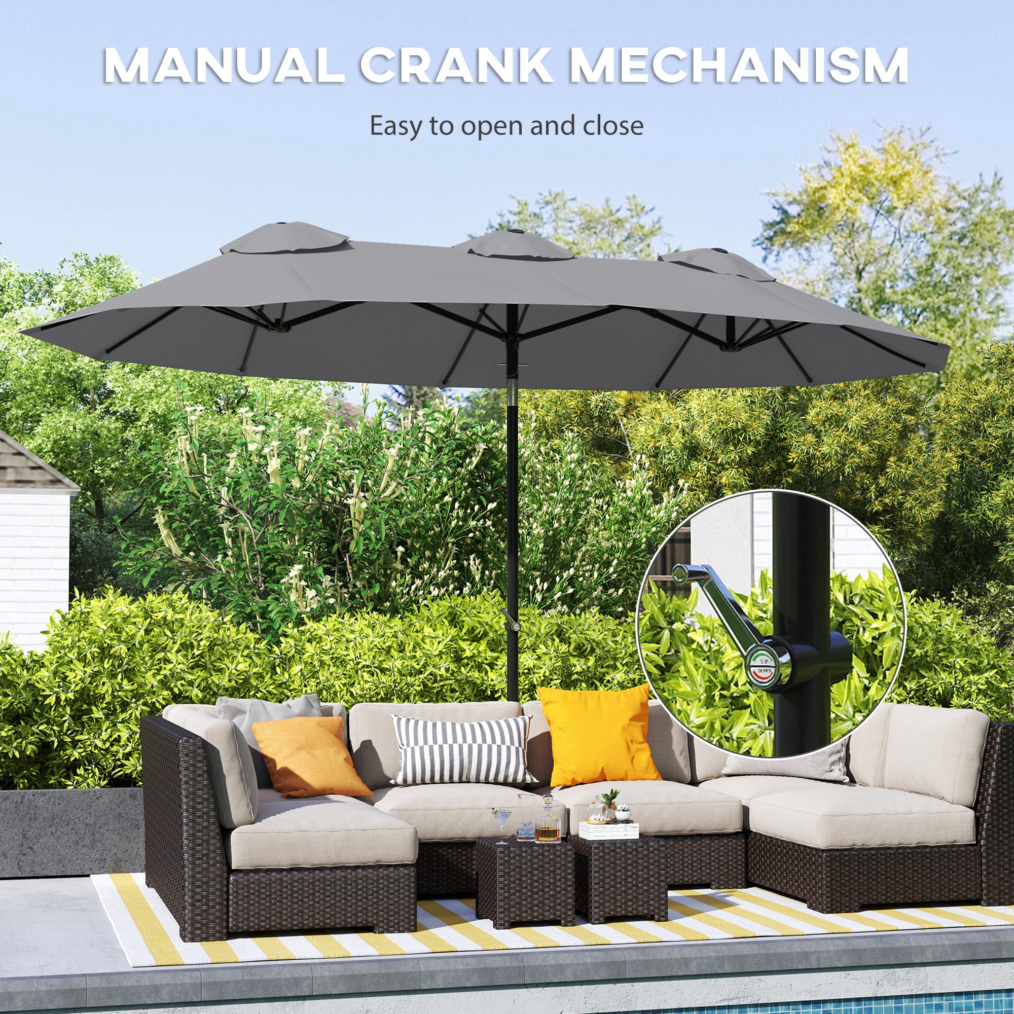 Outsunny 9.5' Double-sided Patio Umbrella with Tilt Outdoor Umbrella, Grey