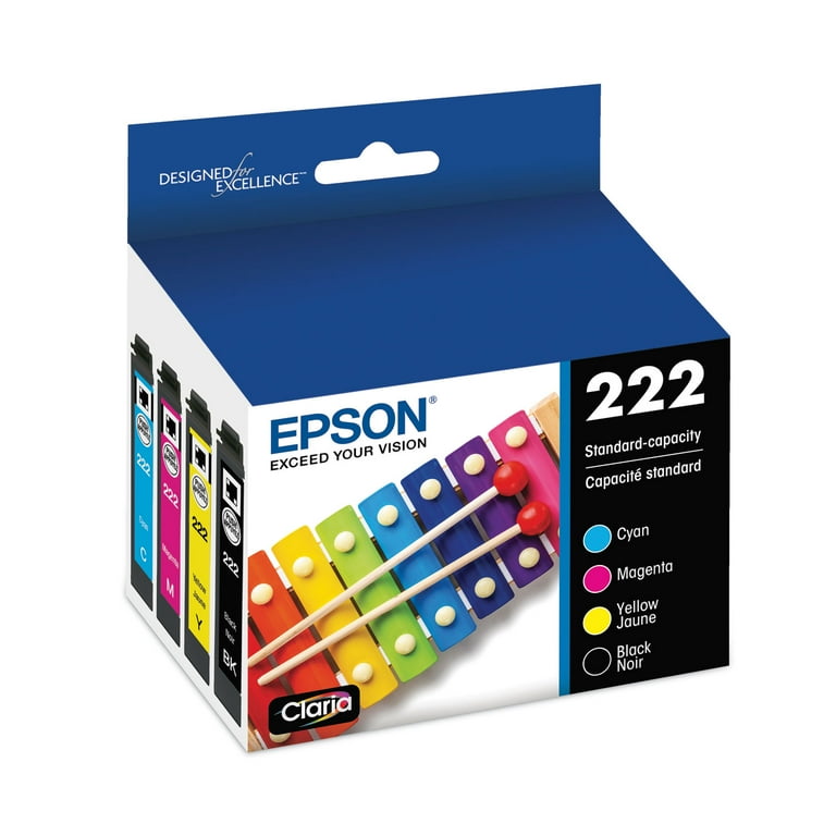 Epson T222120BCS (T222) Claria Ink, 165 Page-Yield,  Black/Cyan/Magenta/Yellow