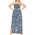 thumbnail image 3 of HAPPY BAY Women's Beach Summer A-Line Maxi Smocked Top Slit Dress Long Casual Strapless Tube Dresses for Women One Size Aqua, Hawaiian, 3 of 5