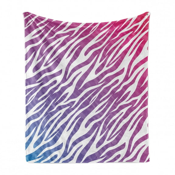 Zebra Soft Flannel Fleece Throw Blanket, Illustration of Colorful Artwork of Animal Skin Stripes Pattern, Cozy Plush for Indoor and Outdoor Use, 50" x 60", Pink Fuchsia, by Ambesonne