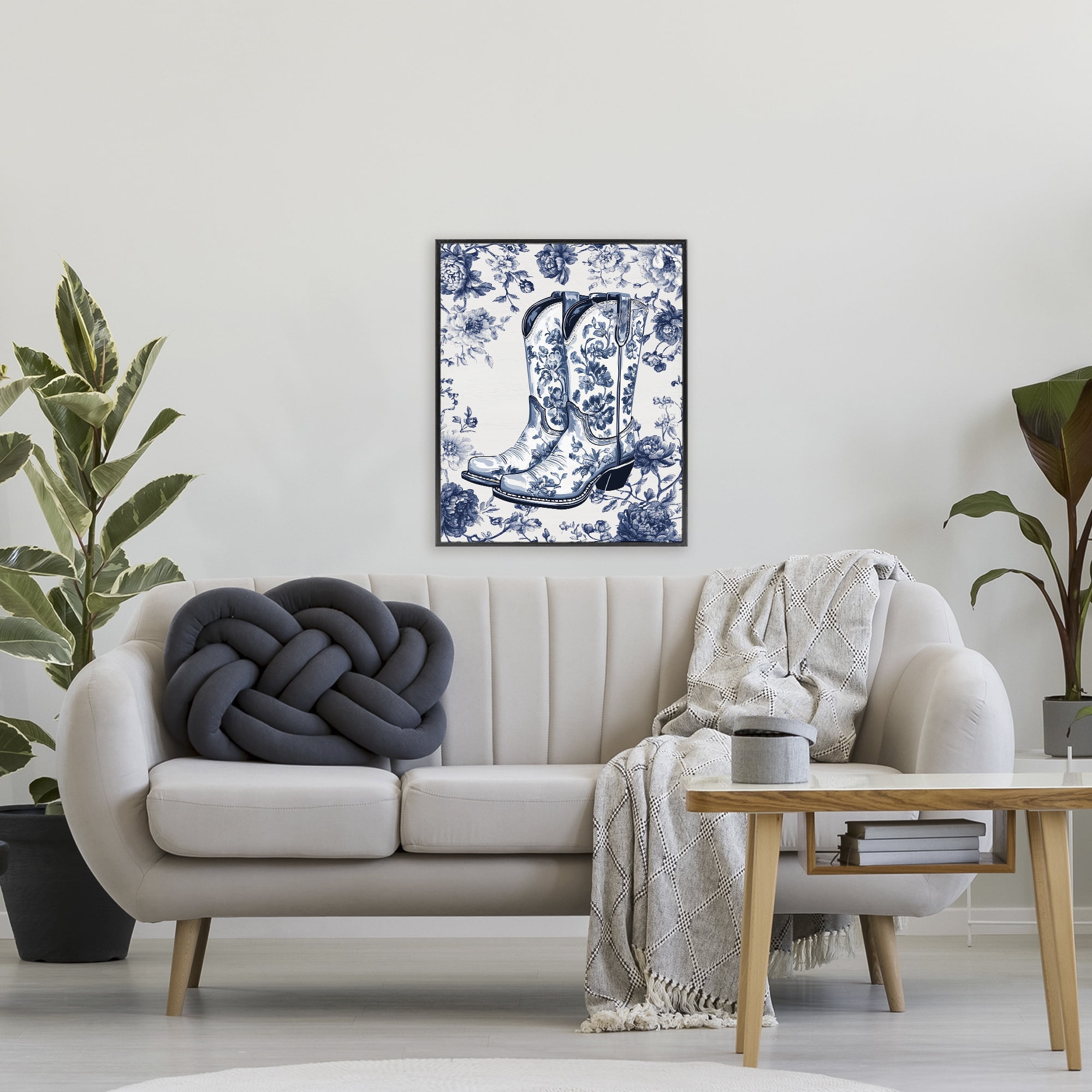 Blue Spring Florals & Boots Black Framed Giclee Art, design by Lettered and Lined