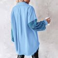 thumbnail image 4 of Unir Oversized Sequin Sleeve Denim Jacket for Women, Frayed Edge Button Down, Casual Everyday Long Sleeve Outerwear, 1 Piece, S-XXL, Plus Size Friendly, 4 of 5