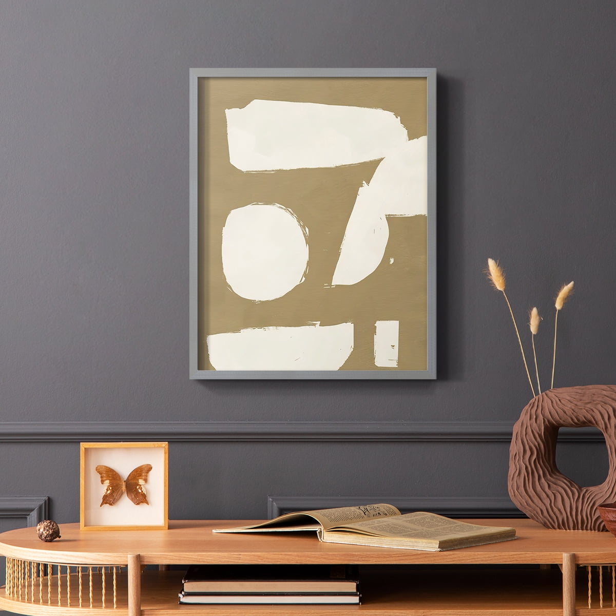 Chunky Abstract I Framed Print in Gray Solid Wood Framed Print No Nail Hanging