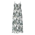 thumbnail image 5 of Taqqpue Womens Summer Dresses Floral High Waist V Neck Sleeveless Smocked Maxi Dress Boho Spaghetti Strap A Line Thigh-high Slit Flowy Tropical Print Beach Long Sundress, 5 of 9