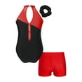 thumbnail image 4 of TTAO Kids Girls Sparkly Gymnastics Leotard Ballet Dance Unitard with Shorts and Hair Band Set Red 14, 4 of 7