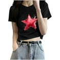 thumbnail image 2 of Otvok Spring and Summer T-shirt Women's Casual Star Print Round Neck Short Sleeve Blouse Tops, 2 of 6