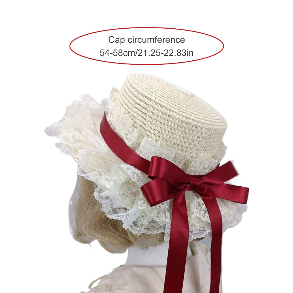Handmade Victorian Bonnet Hat With Lace Trim Ribbon Bowknot Straw Sun Hat For Fashion Enthusiast Teaparty Costume Props