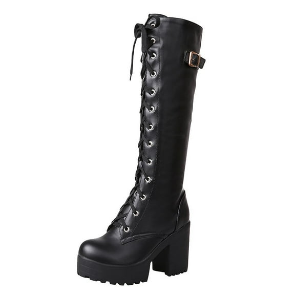 sertiohcv Leather Boots for Women Womens Shoes Women's Boots Square Toe Wide Calf Knee High Boots for Women Dress Tall Boots for Women Black,Size US 7.5