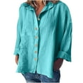 thumbnail image 1 of Yuyuzo Women's Plus Size Cotton Linen Button down Shirts Long Sleeve Tops Collared V Neck Oversized Blouses, 1 of 6