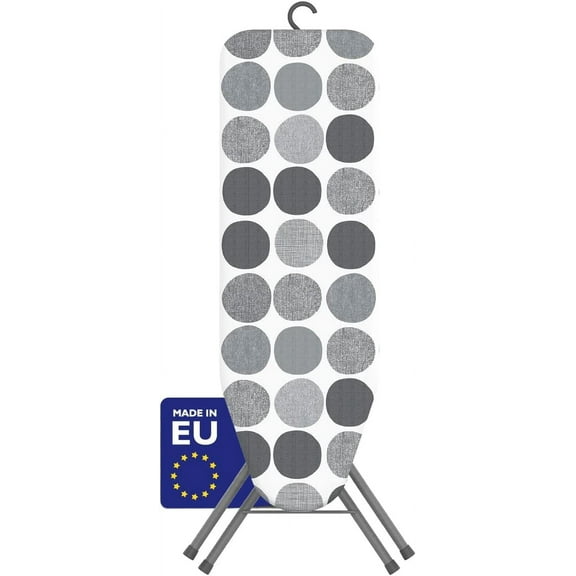 Bartnelli Patent Pulse Ironing Board | Made In Europe with 4 Layer Cover and One-Click Folding Design, Gray Dots