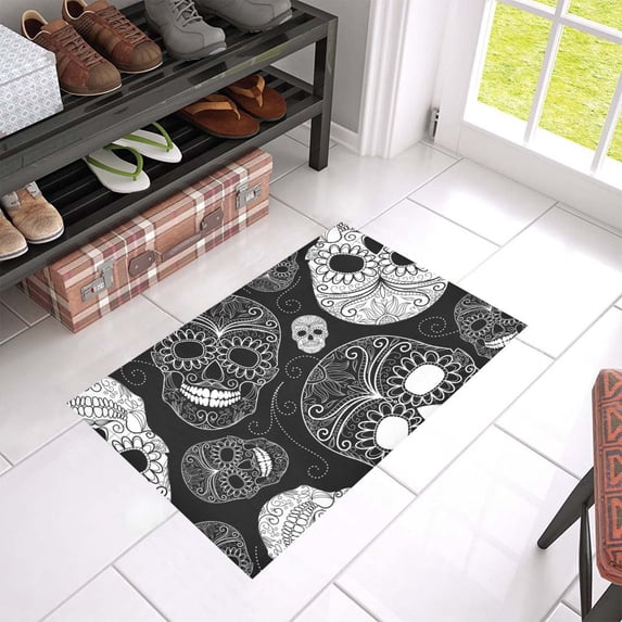 MKHERT Black and White Skulls Doormat Rug Home Decor Floor Mat Bath Mat 23.6x15.7 inch