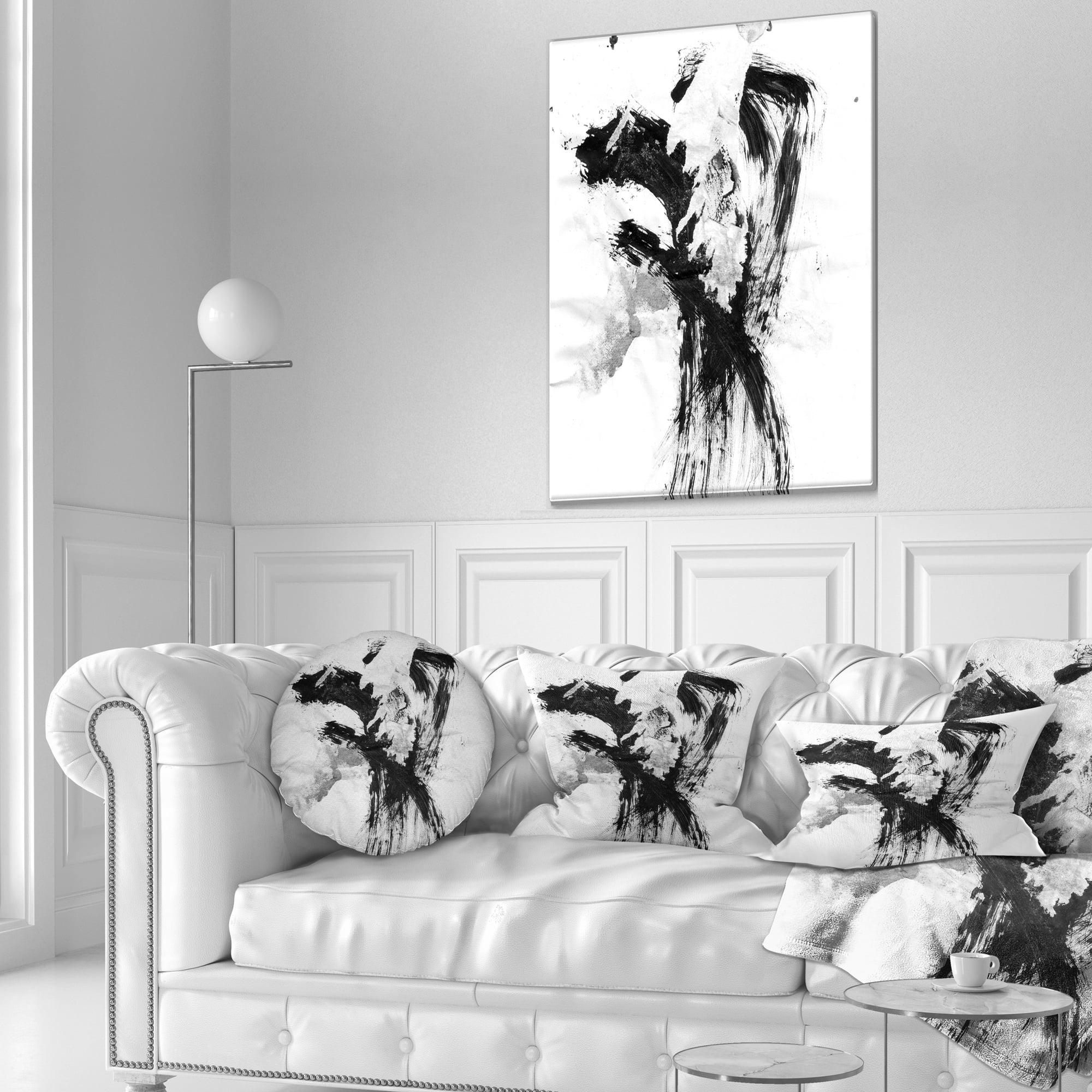 Designart Black Paint Stain - Abstract Throw Pillow - 12x20