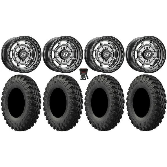 Sedona Rift 15x7 Wheels Grey 28" MotoRally Tires Can-Am Maverick X3 / Honda Pioneer 1000 / Talon