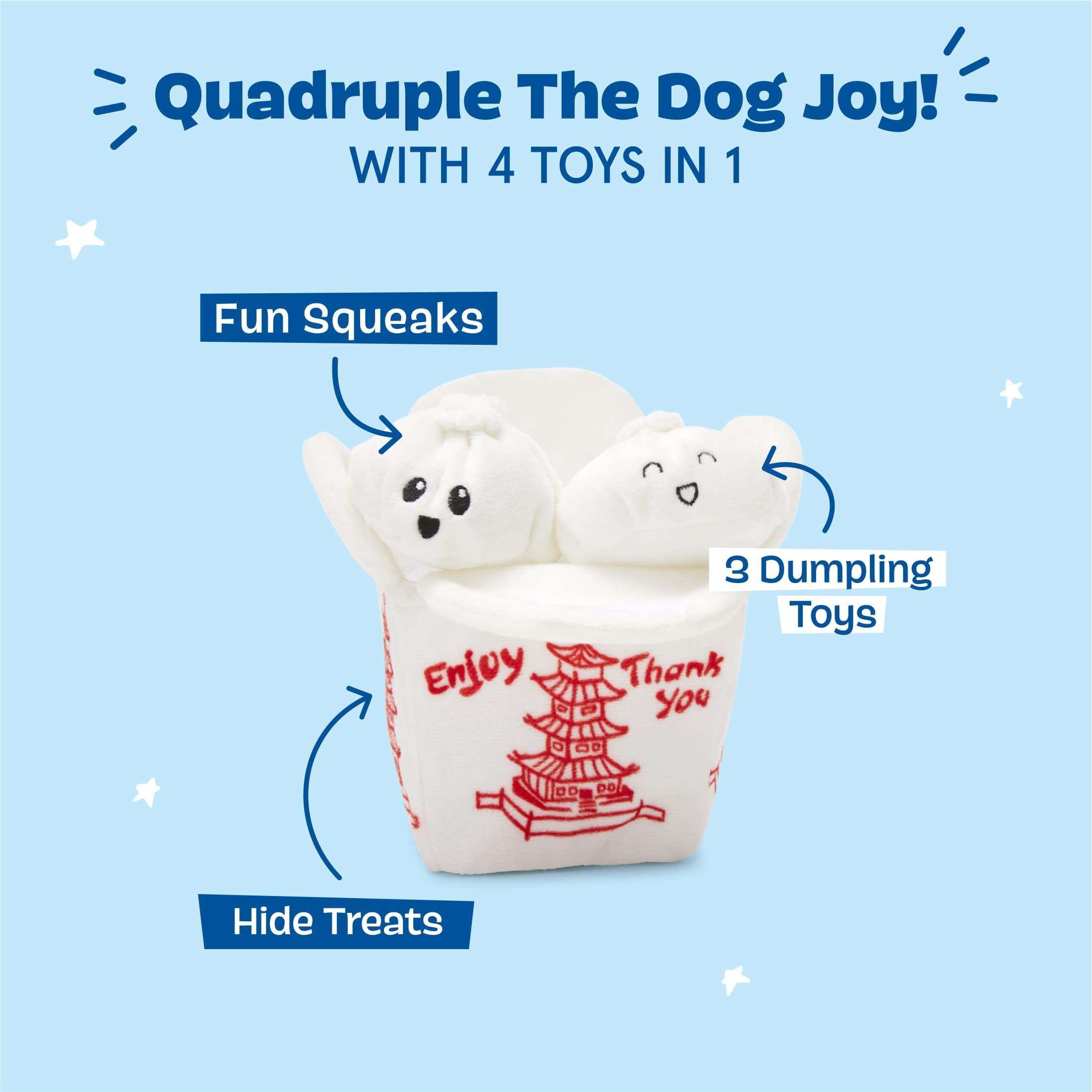 BARK Andi's Famous Dumplings Red White Chinese Food Dumpling Take Out Dog Toy XS/S