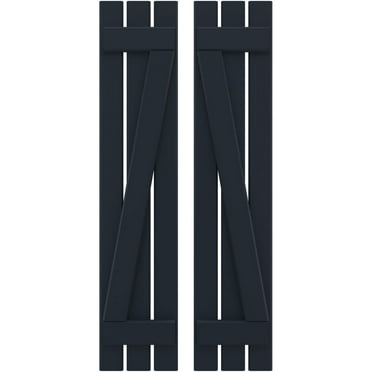 Ekena Millwork 11 1/2"W x 70"H Americraft Three Board (2 Batten) Exterior Real Wood Spaced Board-n-Batten Shutters w/ Z-Bar (Per Pair), Starless Night Blue