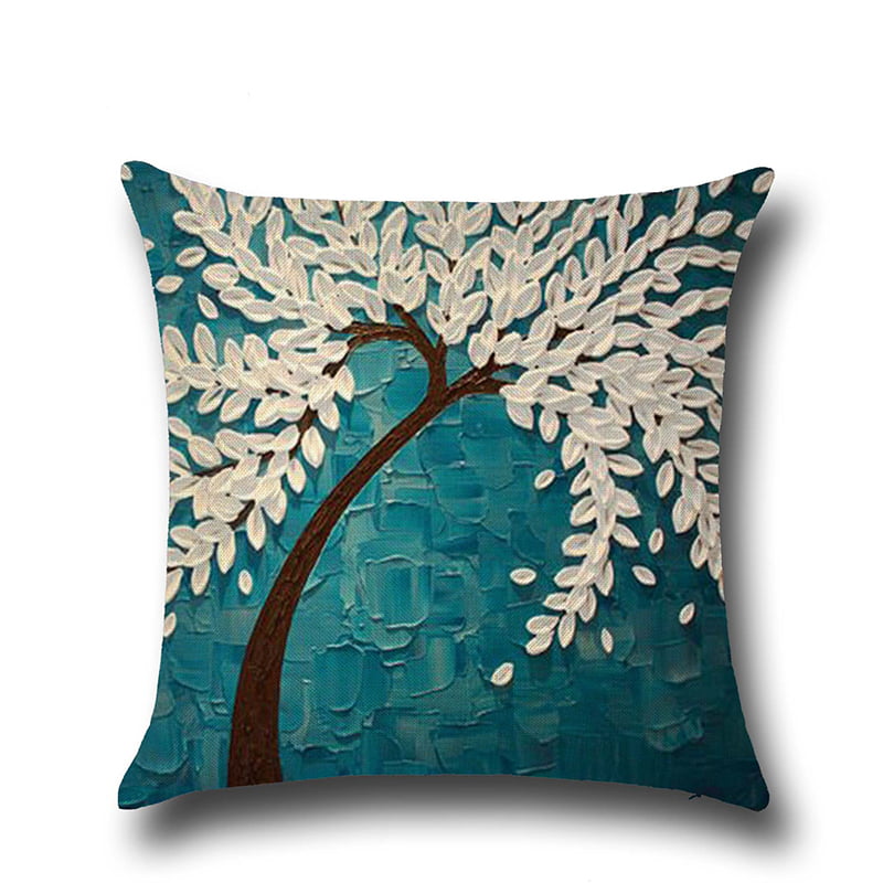 17.72" Square Floral Printed Cotton Linen Pillow Case Sofa Cushion Cover Decor 