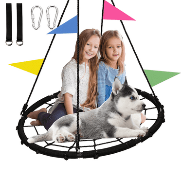 DVH 40'' Spider Web Tree Swing Round Net Rope Swing Set for Kids & Adult, 71" Detachable Nylon Rope for Outdoor Backyard, Max 800 lbs Weight Capacity
