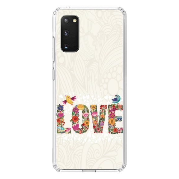 DistinctInk Clear Shockproof Hybrid Case for Galaxy S20 ULTRA / 5G (6.9" Screen) - TPU Bumper, Acrylic Back, Tempered Glass Screen Protector - Spring Collection - Floral LOVE Birds