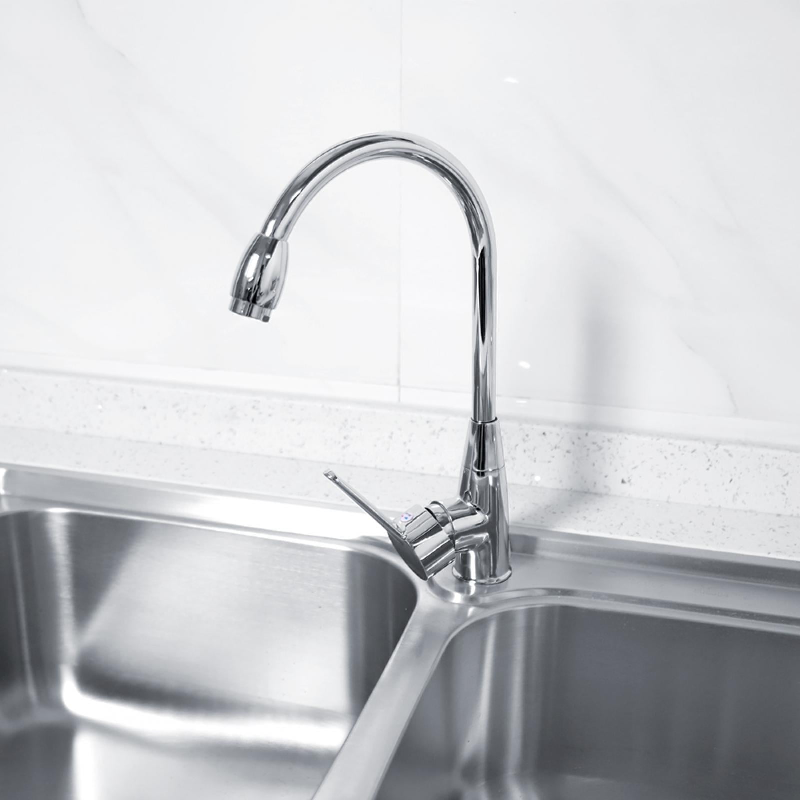 NFTIGB Sturdy Silver Zinc Alloy Kitchen Sink Faucet Single Hole Single Handle Hot and Cold Mix Tap with 360 Degree Rotation Swivel Spout and 23.6 Inches / 60 cm Installation Pipe