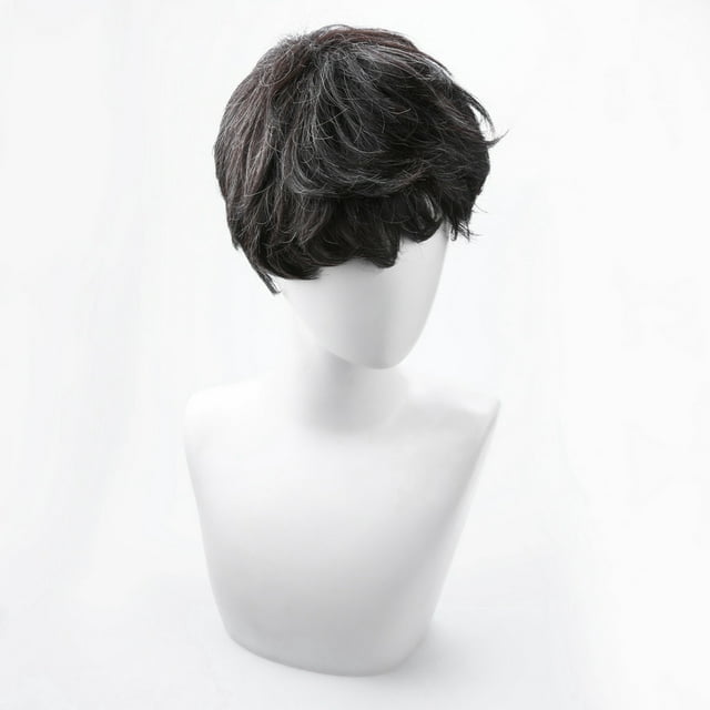 EGNMCR Perruques Perruques en Cheveux Humains Cosplay Cheveux Naturels Courts Mixtes Noir Foncé Perruque Élégante Perruque Courte pour Homme