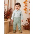 thumbnail image 4 of Loicainy Infant Baby Boys Fall Outfits 3 6 12 18 Months Long Sleeve Lapel Striped Romper Solid Color Pants Clothes Set, 4 of 9