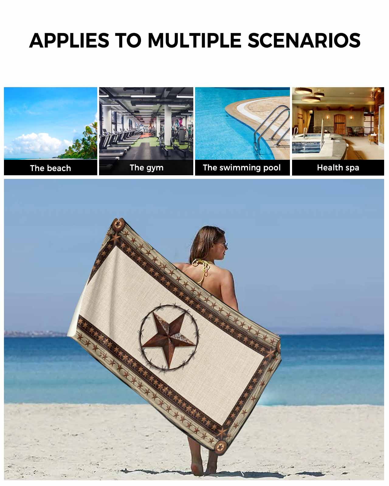 Country Texas Star Towel Set of 3, Soft Microfiber Bath Towels, Hand Towel, Washcloths, Brown Farmhouse Vintage Wooden Quick-Dry Absorbent Towels for Bathroom Kitchen Hotel Beach Gym Spa