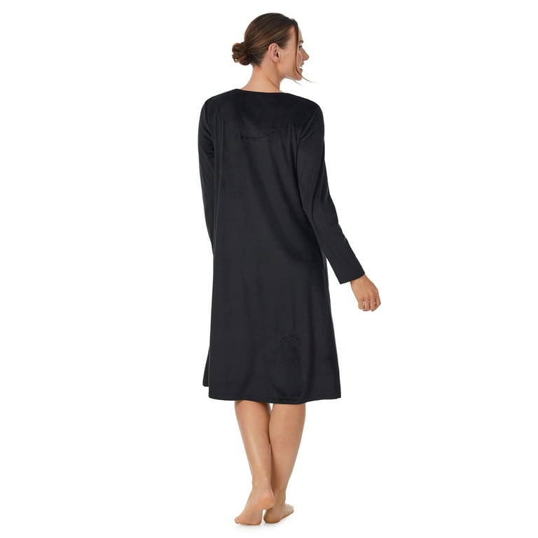 Aria Women's Knit Velour Long Sleeve Square Neck Nightgown with Pockets,  Sizes S to 5X 