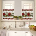 thumbnail image 4 of Christmas Poinsettia Kitchen Curtains and Valances Set, Winter Bells Green Leaf Retro Rod Pocket Window Valance 18 Inch Window Curtain Panels for Living Room Bedroom Laundry, 27.5x24in, 3 Pieces, 4 of 7