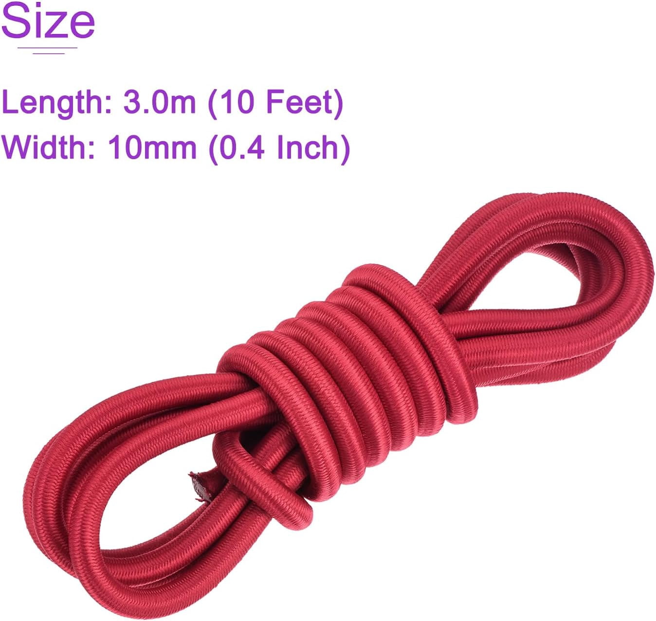 MKEUDQ-0.4 Inch Shock Cord, 10 Feet Red Bungee Cord Tent Pole Shock Cord Round Elastic Kayak Rope Stretch String Marine Grade Heavy Polyester for DIY Projects Tie Downs
