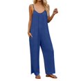 thumbnail image 5 of Women's Jumpsuit, Cotton Linen Sleeveless Overalls with Spaghetti Strap and Pocket, Casual Summer Romper and Beach Cover Up-Blue, 5 of 6