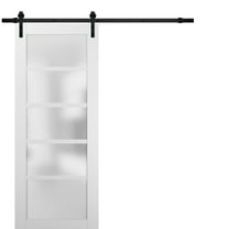 Sliding Barn Door 32 x 80 with Hardware | Quadro 4002 White Silk with Frosted Opaque Glass | Top Mount 6.6FT Rail Hangers Sturdy Set | Lite Wooden Solid Panel Interior Doors