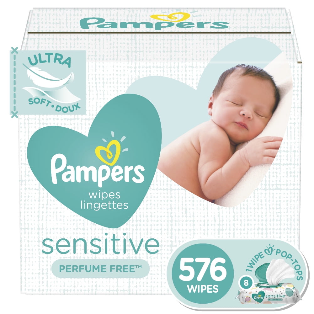 Pampers Sensitive Baby Wipes White Cotton Unscented 64/Tub 19505EA 