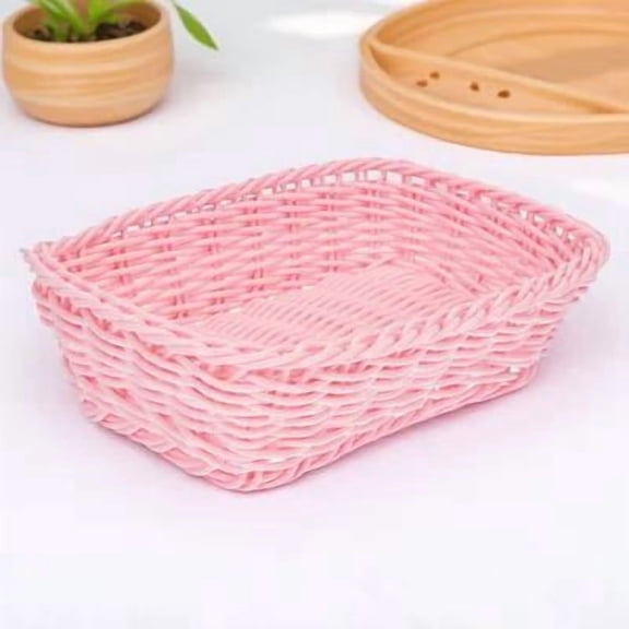 SWETRACE 1Pc Pink Woven Storage Basket for Desktop Clutter Sundries Holder Home Organization