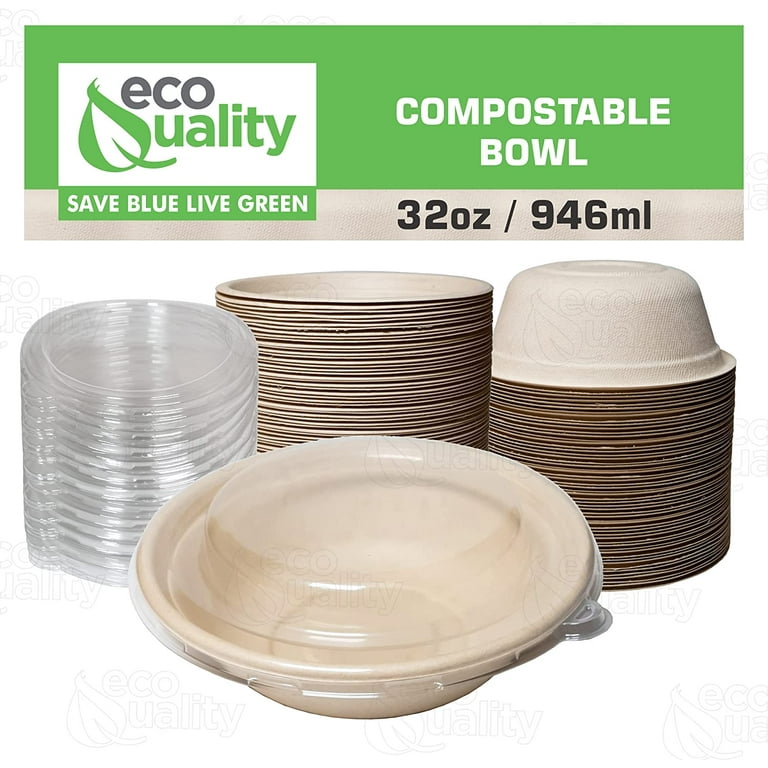 100% Compostable Paper Bowls 32 oz - 150 Bowl Set | Ecovita / Unbleached - Eco Friendly Alternative to Paper Bowls