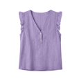 thumbnail image 3 of Women Leaf Shaped V Neck Top Solid Color Casual Summer Blouse with Ruffled Detail,Purple,3XL, 3 of 3