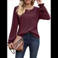 thumbnail image 2 of Camisas de Larga para Mujer, Cuello Redondo, Túnicas Informales Holgadas, Blusas Elegantes para el Trabajo, Ropa de Moda de Otoño 2025 Vino Tinto M, 2 of 10
