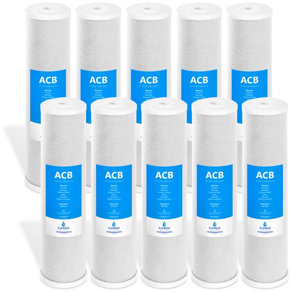 Express Water – 10 Pack Big Blue Filter Activated Carbon Block Replacement Filter – ACB Large Capacity Water Filter – Whole House Filtration – 5 Micron – 4.5” x 20” inch