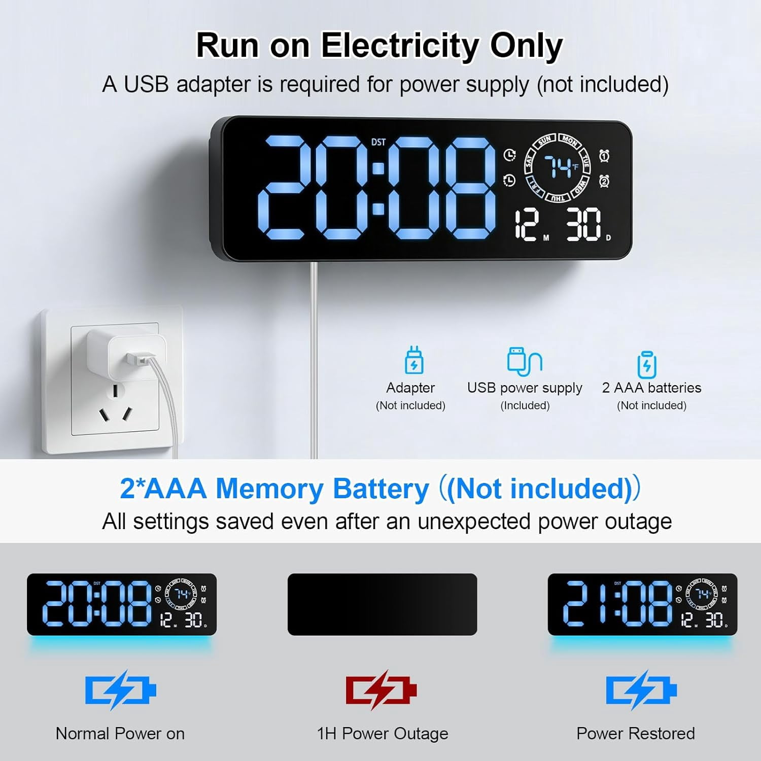 16-inch Jumbo Display Digital Clock with Remote, Auto-Dim & Night Light, Electronic Calendar Wall Clock (Date, Week, Temp) for Elderly, Bedroom, Living Room