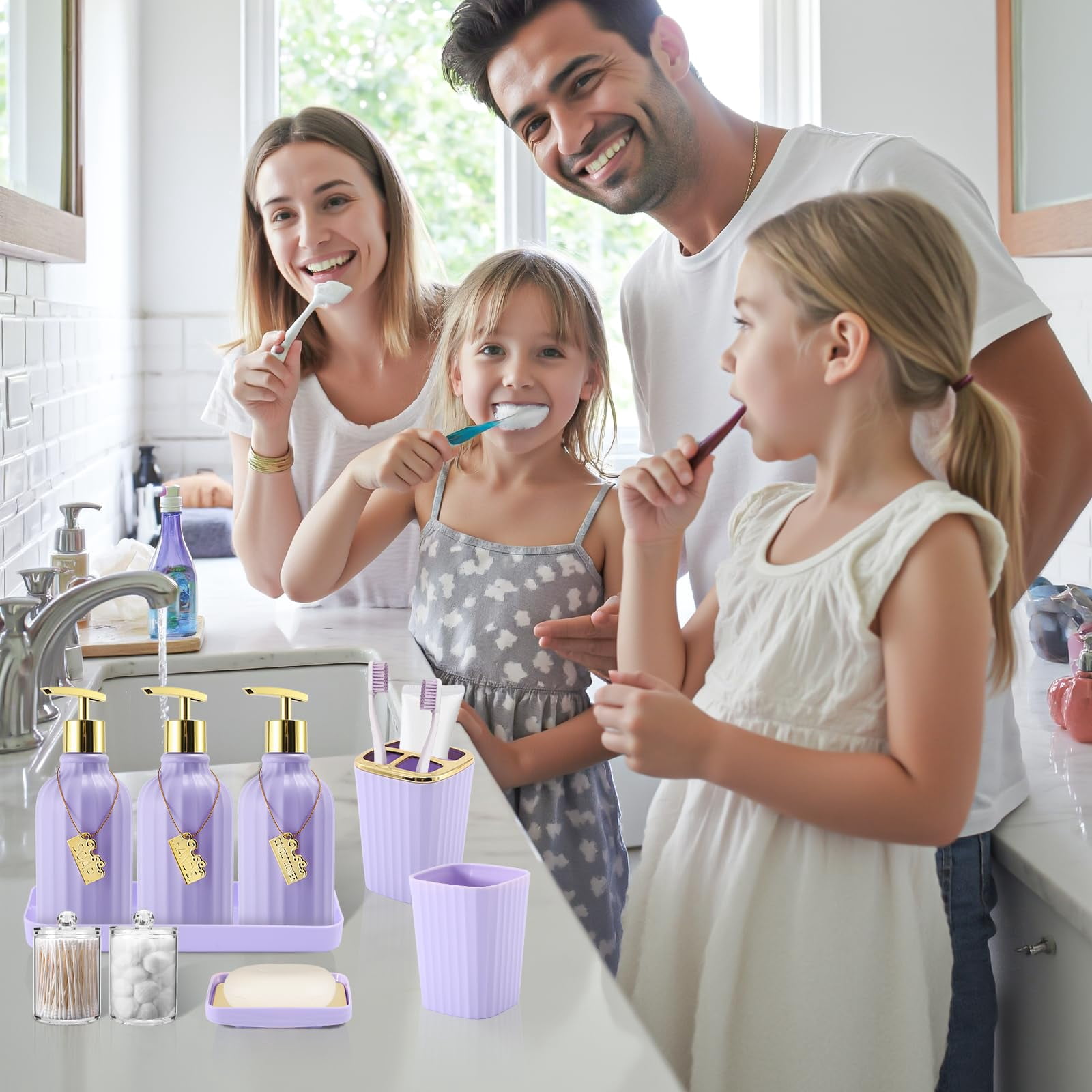 17PCS Bathroom Accessories Bathroom Set Black Bathroom Accessories,Toilet Brush, Trash Can, Qtip Holder Dispenser& 3PCS Soap Dispenser