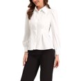 thumbnail image 4 of INSPIRE CHIC Ruffle Shirt for Women's Long Sleeve Button Up Office Work Blouse M White, 4 of 6