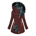 thumbnail image 2 of GaThRRgYP Women's Coat Winter Puffer Jacket,Plus Size Outerwear with Hood,Women FALL and Winter Clothing Solid Color Hooded Plush Cotton Wine M, 2 of 3