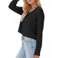 thumbnail image 3 of Women Long Sleeve Solid Color V Neck Cropped T Shirts Crop Tops, 3 of 5
