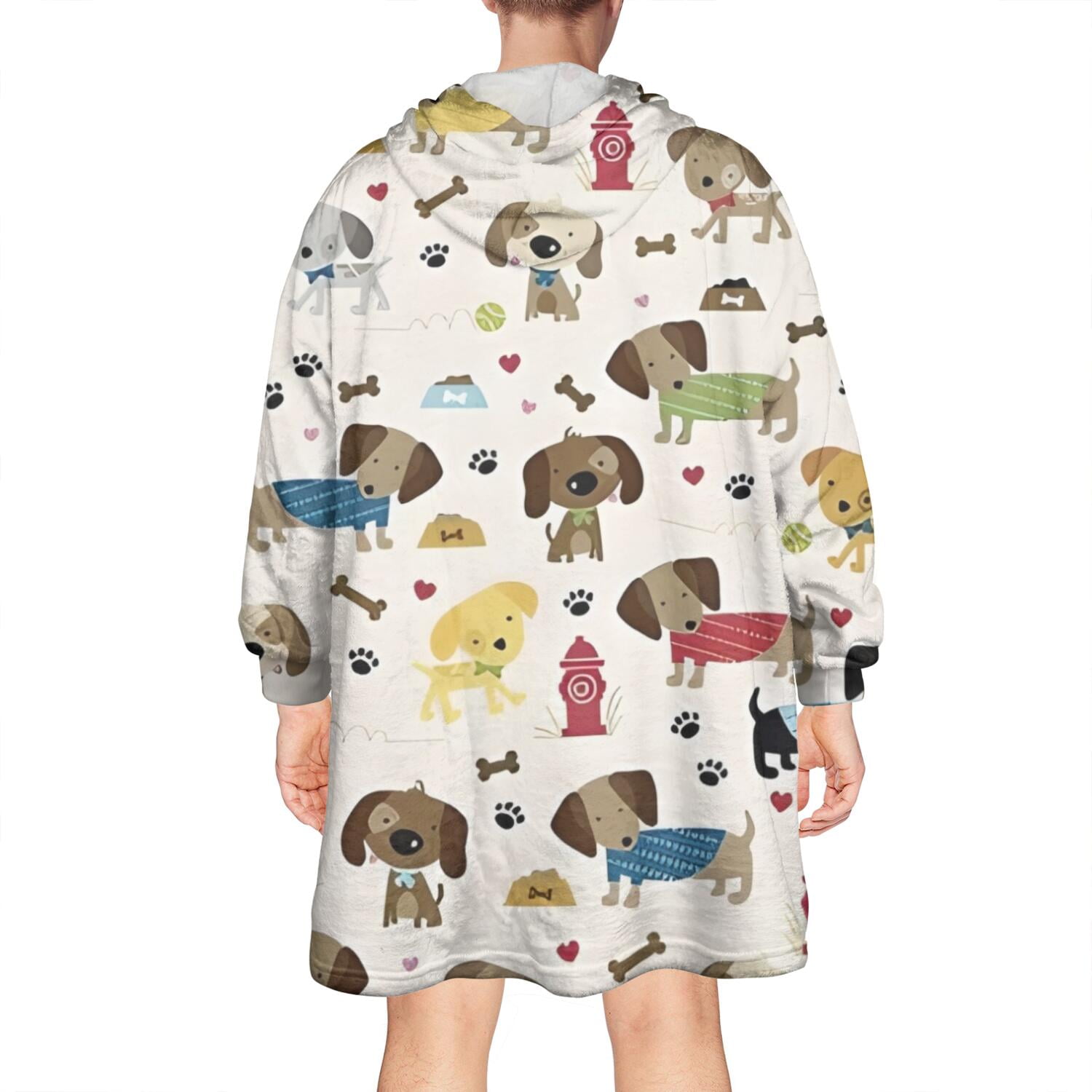 Rover Cream Dogs Bone Wearable Oversized Blanket,Wearable Blanket Hoodie for Adults,Cozy Hooded Blankets with Super Pockets,Super Warm Fuzzy Pullover for Women & Men