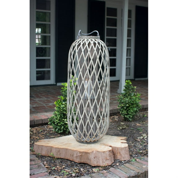 TALL GREY WILLOW LANTERN WITH GLASS - LARGE