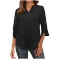 thumbnail image 2 of hxobax Womens Casual Work Blouses Henley V Neck Tunic Tops Trendy Split 3/4 Length Sleeve Tee Shirts, 2 of 6
