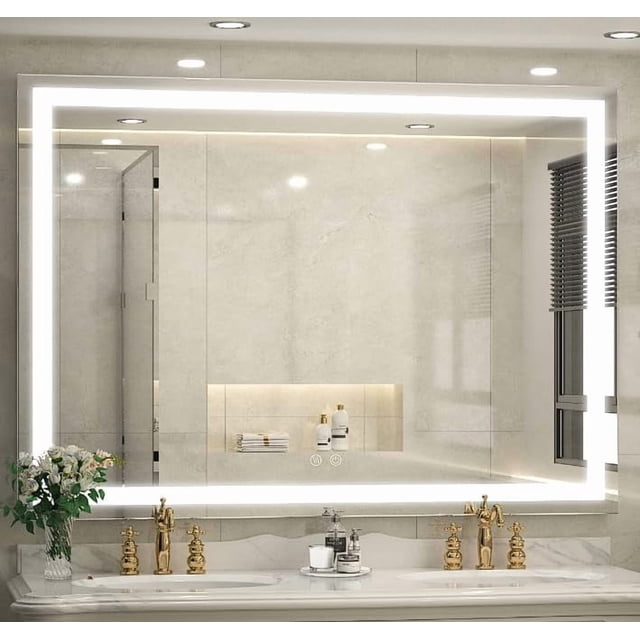 24x32 Inches LED Bathroom Mirror–Wall Mounted Vanity Mirror with Double Front & Back LED–3-Color Dimmable, Anti-Fog,High CRI>90–Memory Touch Control,IP54 Waterproof–Horizontal or Vertical Installation